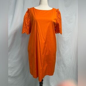 Chico's Vibrant Orange Midi Dress with Eyelet Sleeves